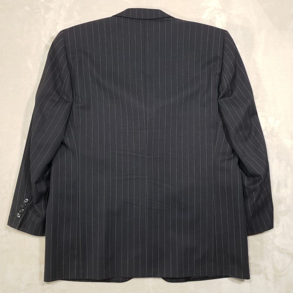 Jack Victor Suit Men 44R Black Pinstripe Super 110s Wool 3-Button Pleated Cuffed - Picture 7 of 16